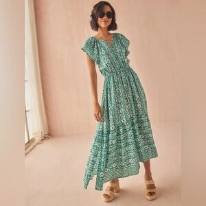 Anthropologie Omika Cora Midi Boho Dress Moss Green Size M $385